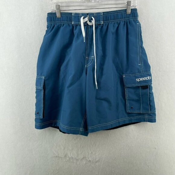 Speedo Marina Volley Shorts Men's Sz M Blue Drawstring Elastic Waist Lined - Picture 1 of 11